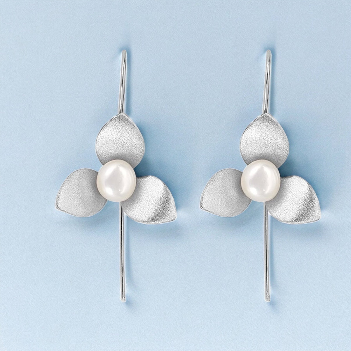 925 Sterling Silver Orchid Earrings with Pearl – OHR925-147