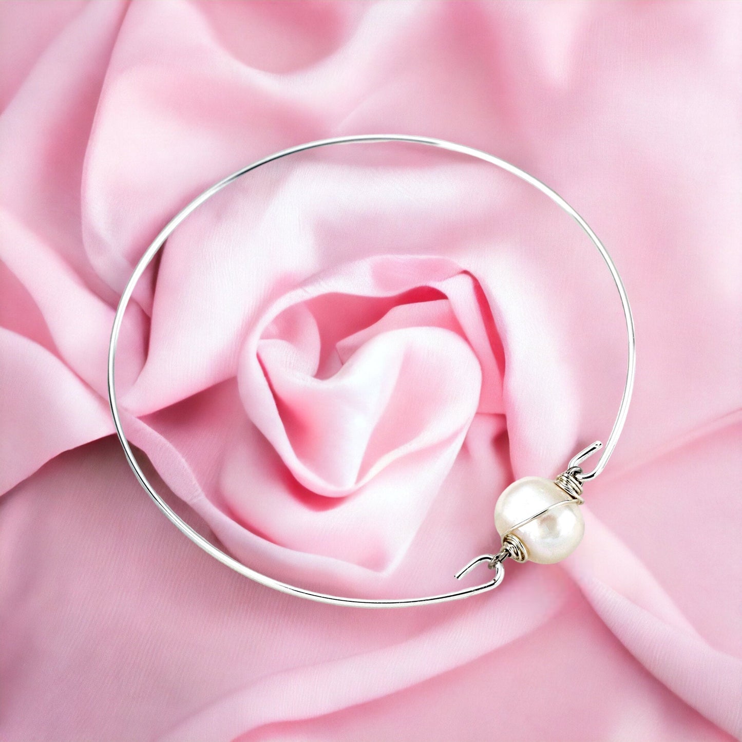Sweet water pearl bangle - silvered natural pearl wire maritim…