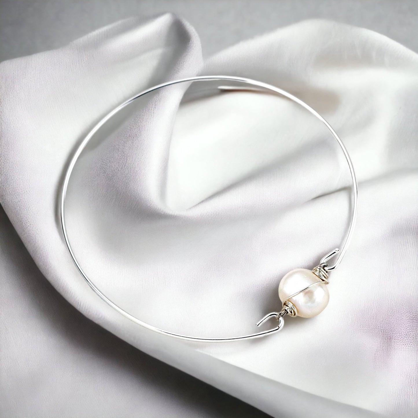 Sweet water pearl bangle - silvered natural pearl wire maritim…