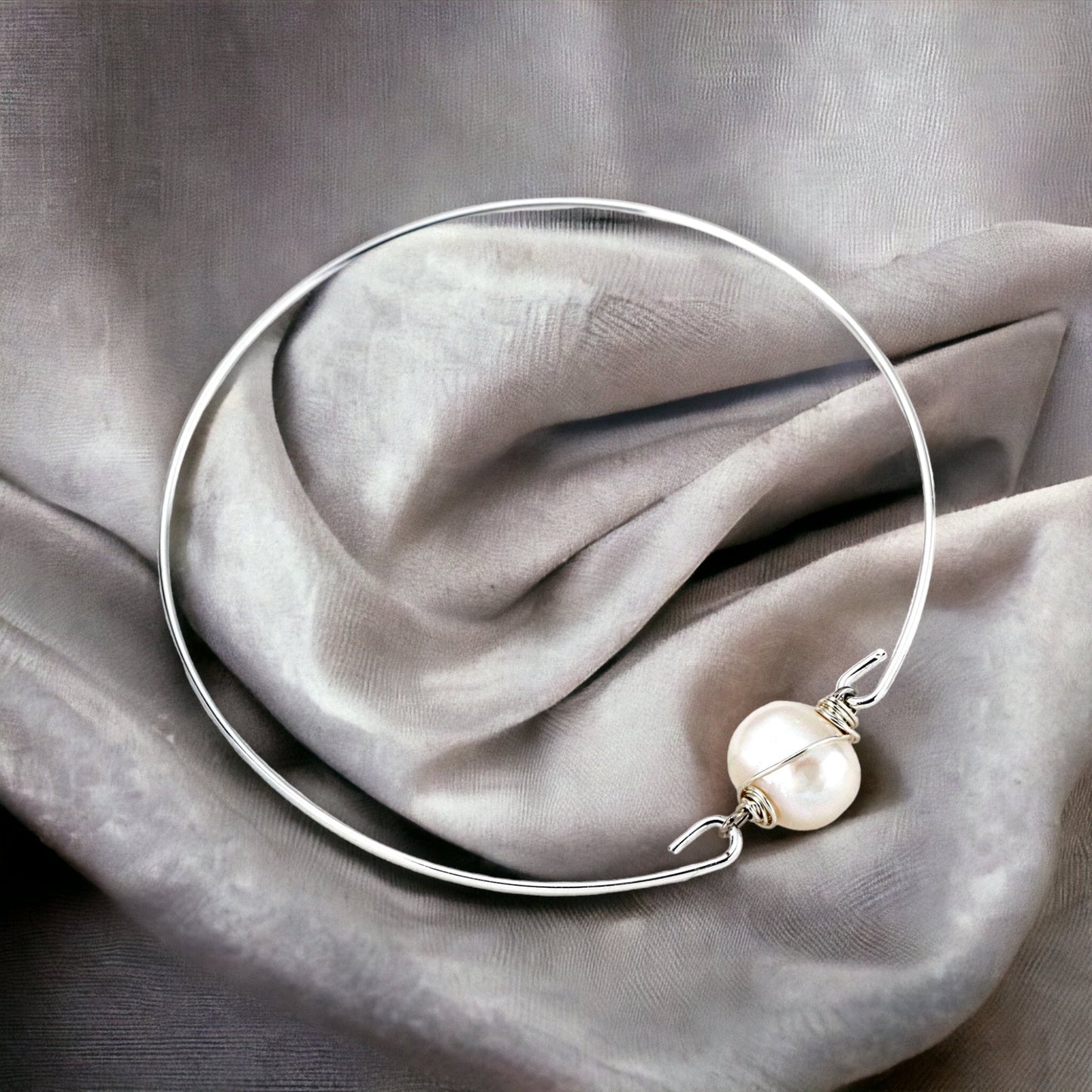 Sweet water pearl bangle - silvered natural pearl wire maritim…