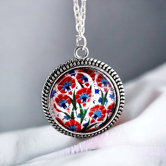 Turkish Tile Pendant Chain - Bronze Vintage Oriental Tile Playful Chain