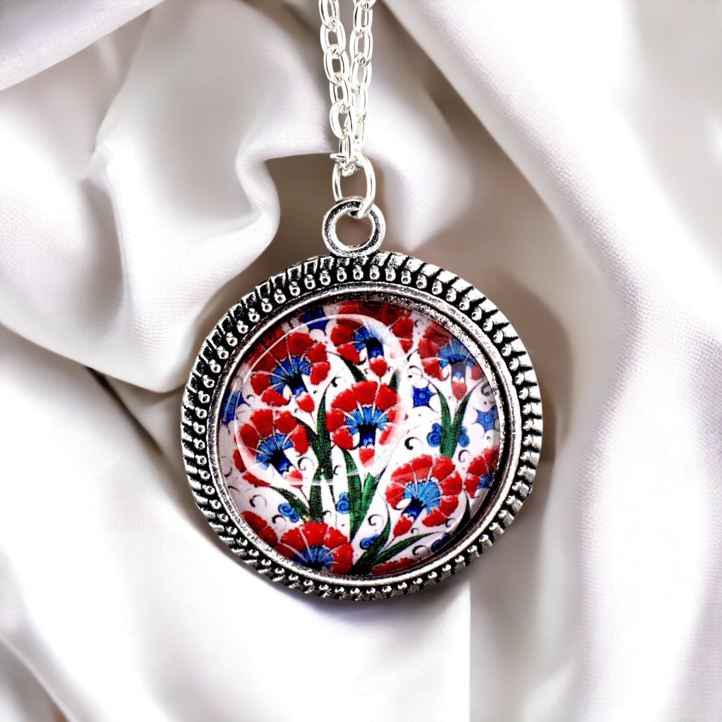 Turkish Tile Pendant Chain - Bronze Vintage Oriental Tile Playful Chain