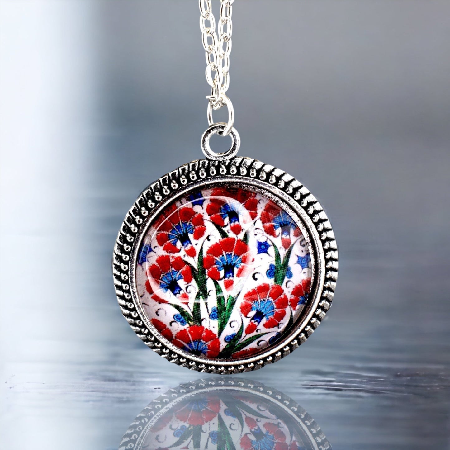 Turkish Tile Pendant Chain - Bronze Vintage Oriental Tile Playful Chain
