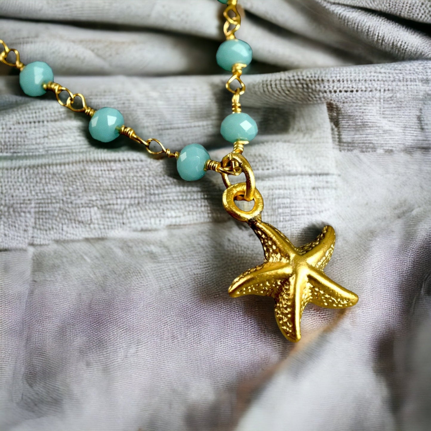 Chalcedon Seeds Gold Necklace - Gold Plated Gem Rondelles Maritime Chain