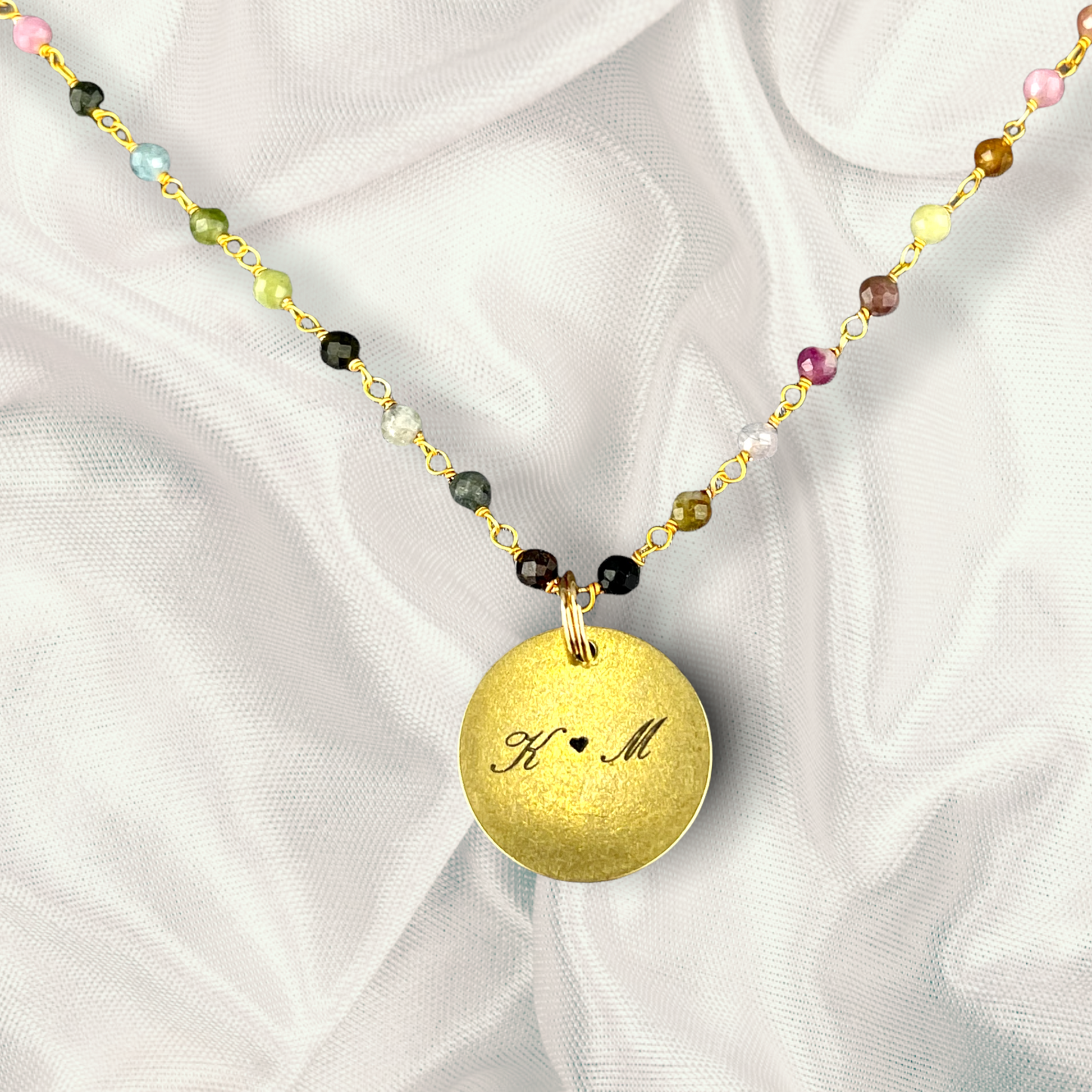 Personal engraving jewelery gemstone chain with tourmaline