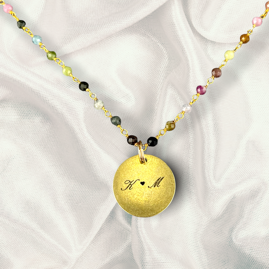 Personal engraving jewelery gemstone chain with tourmaline