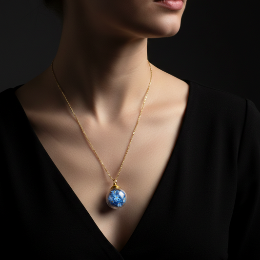 Elegant Forget-Me-Not Orb Necklace Chain Made of Gold-Plated 925…