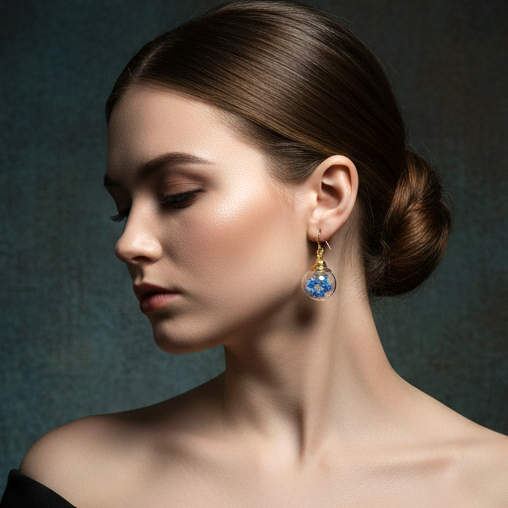 Handmade Forget-Me-Not Ball Earrings from Berlin – 925 Sterling Gold…