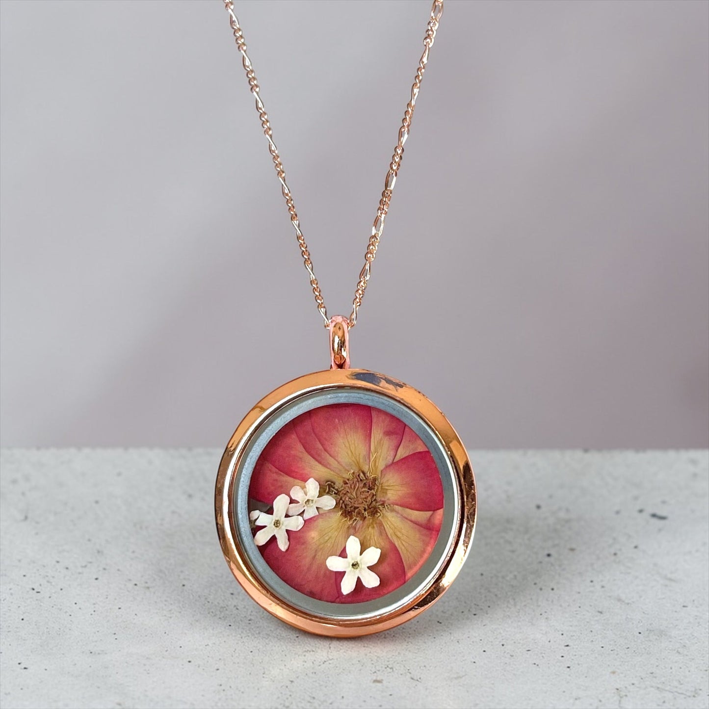 Rosalia — 925 Sterling Silver Rose Gold Necklace with Wild Rose &…
